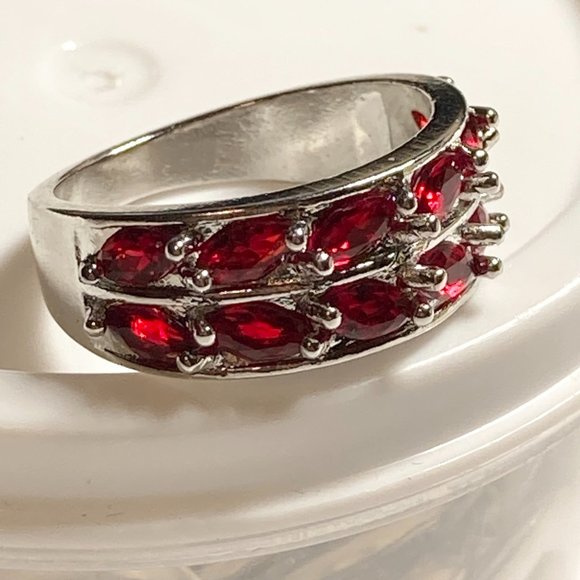 Silver Ruby Red Cubic Zirconia Anniversary Ring Size 7 Plated Simulated - Picture 5 of 9